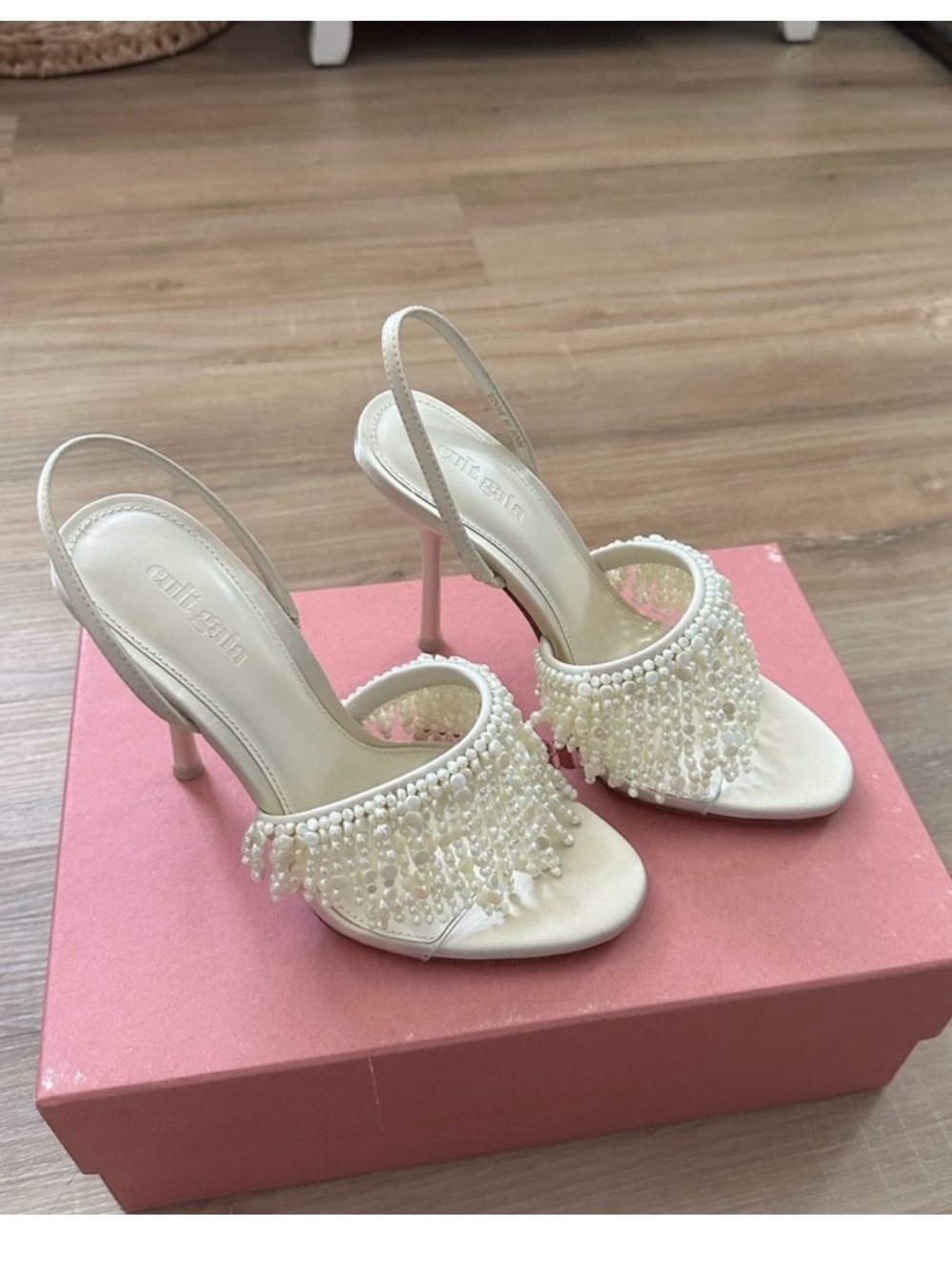 ISO (Not For Sale): cult gaia CASSIA Ivory Pearl Fringe Slingback Heels
